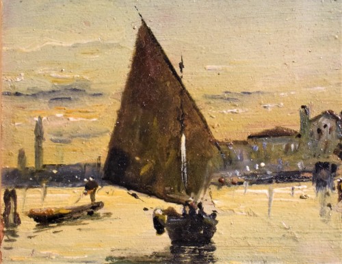 XIXe siècle - Francisco Pradilla Ortiz (1848-1921) - Venise, lever de soleil doré sur la Lagune